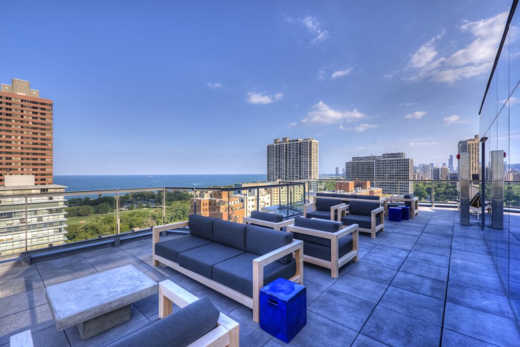 20th floor resident lounge and terrace with expansive views