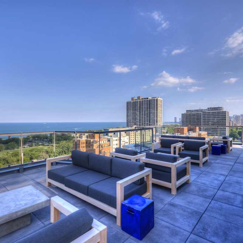 20th floor resident lounge and terrace with expansive views