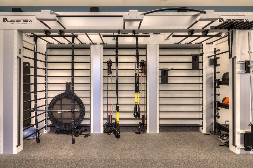 View of various cross fit exercise equipment
