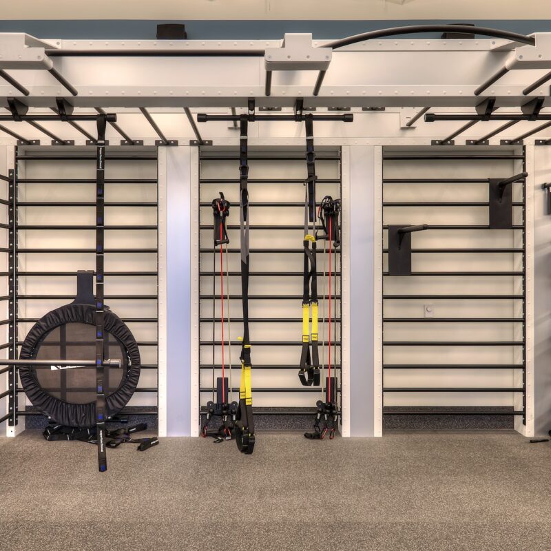 View of various cross fit exercise equipment
