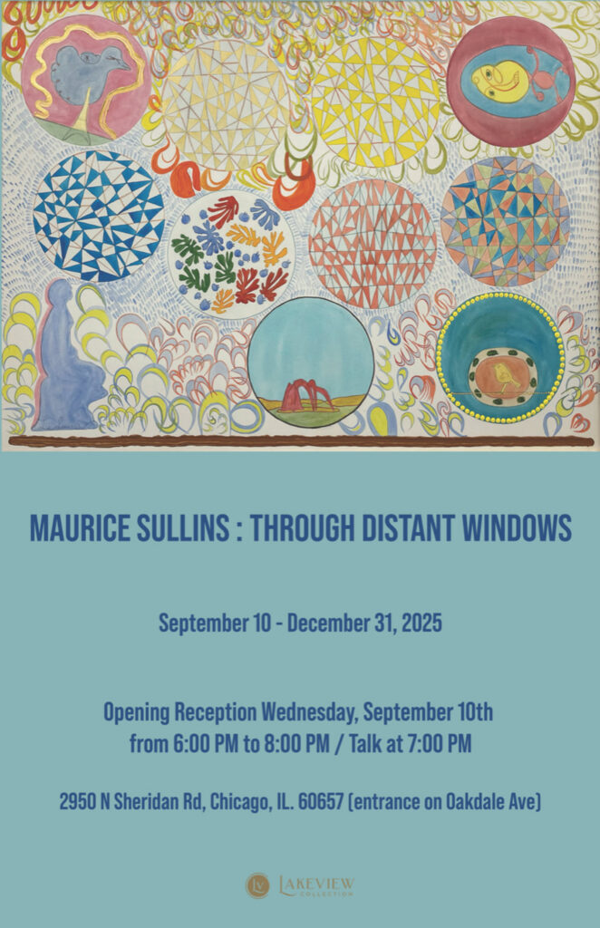 Flyer for art exhibition with painting on top and words on bottom